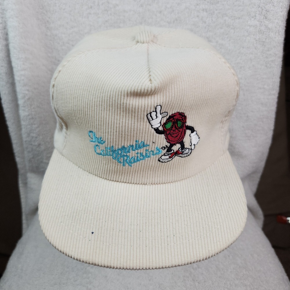 VTG The California Raisins Corduroy Hat Cap Snapback White Embroidered Logo 1980